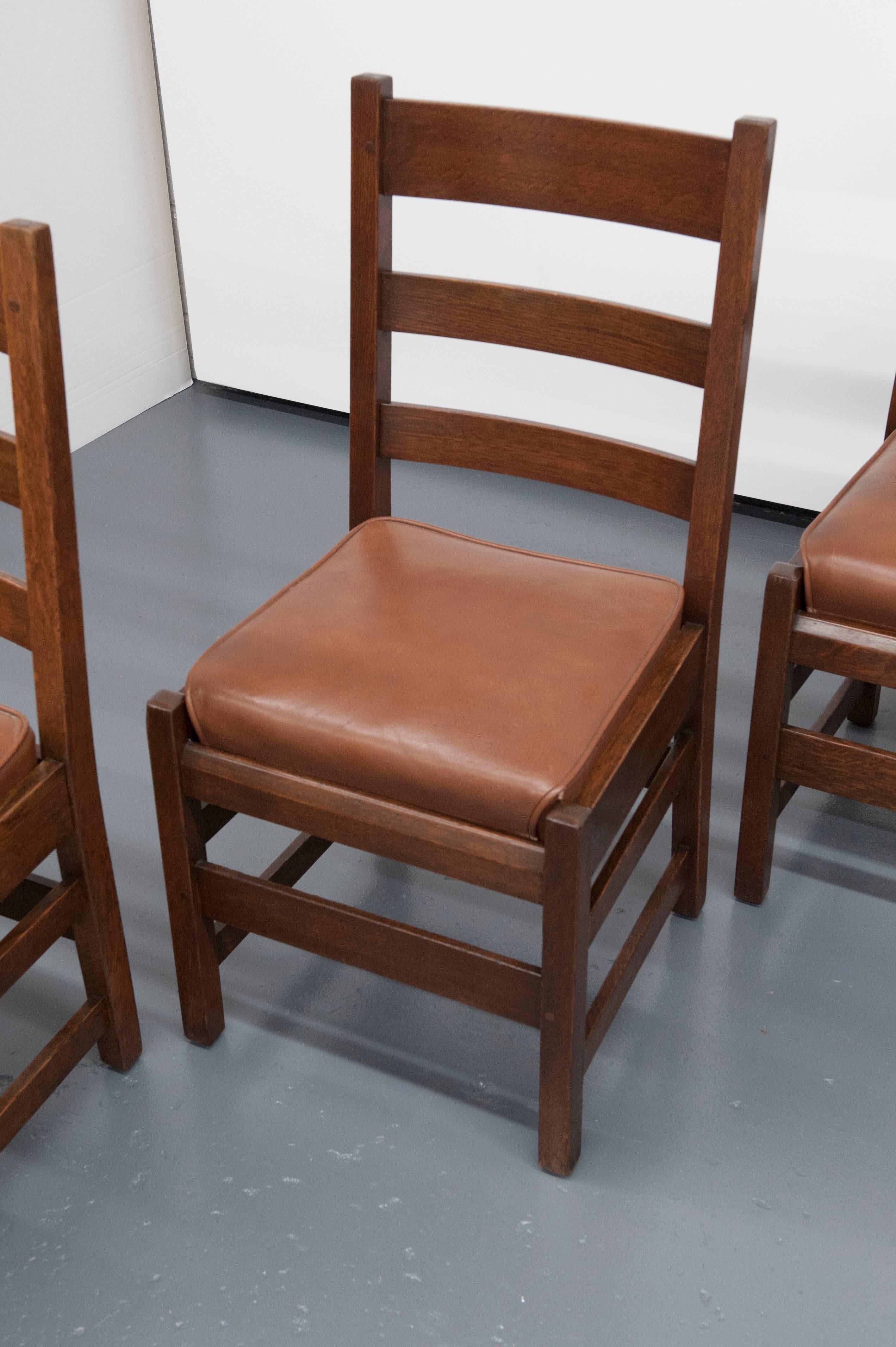 Gustav Stickley Slatted Set of Six Mission Style Side Chairs 6
