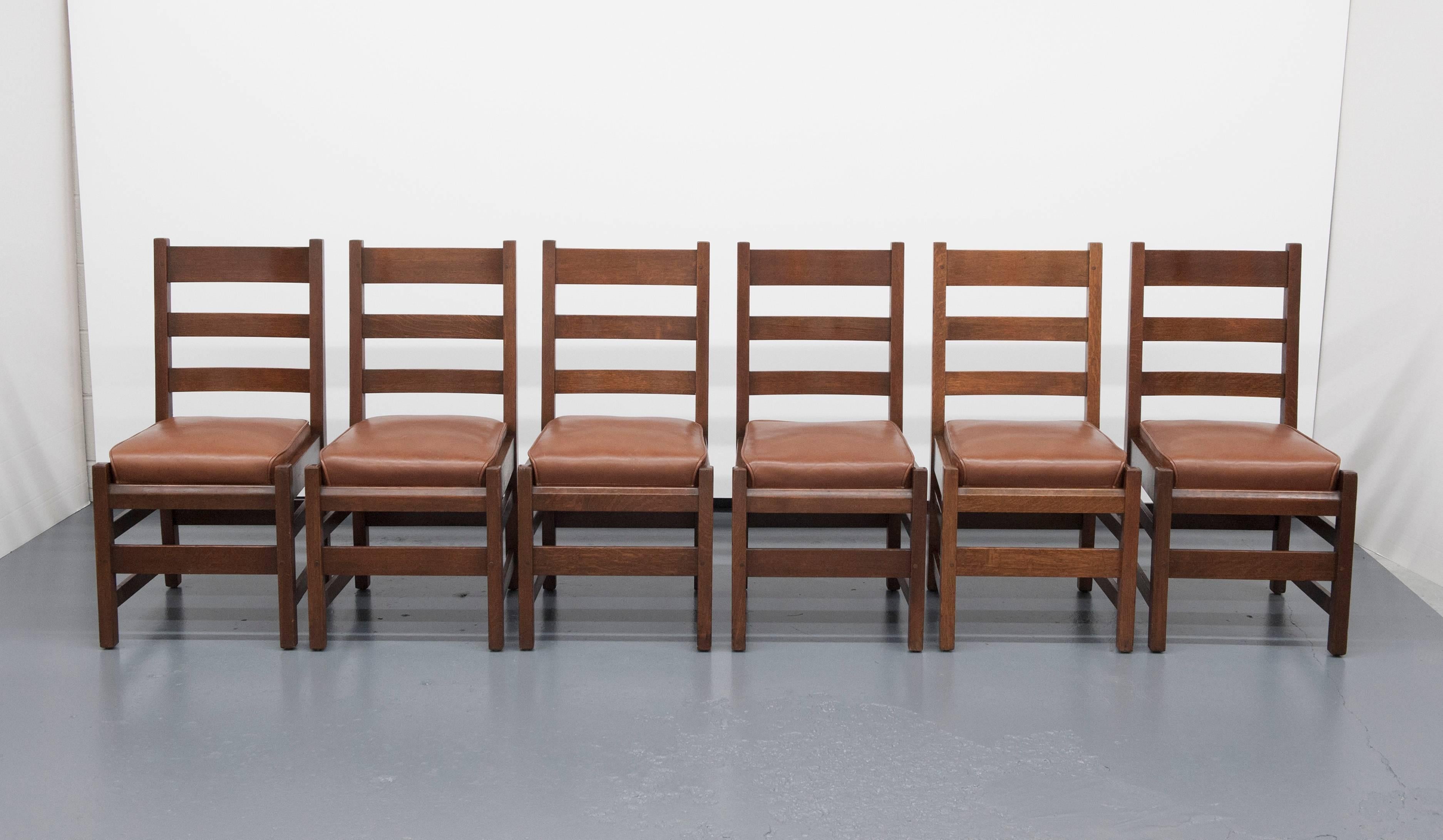 Arts and Crafts Gustav Stickley Slatted Set of Six Mission Style Side Chairs