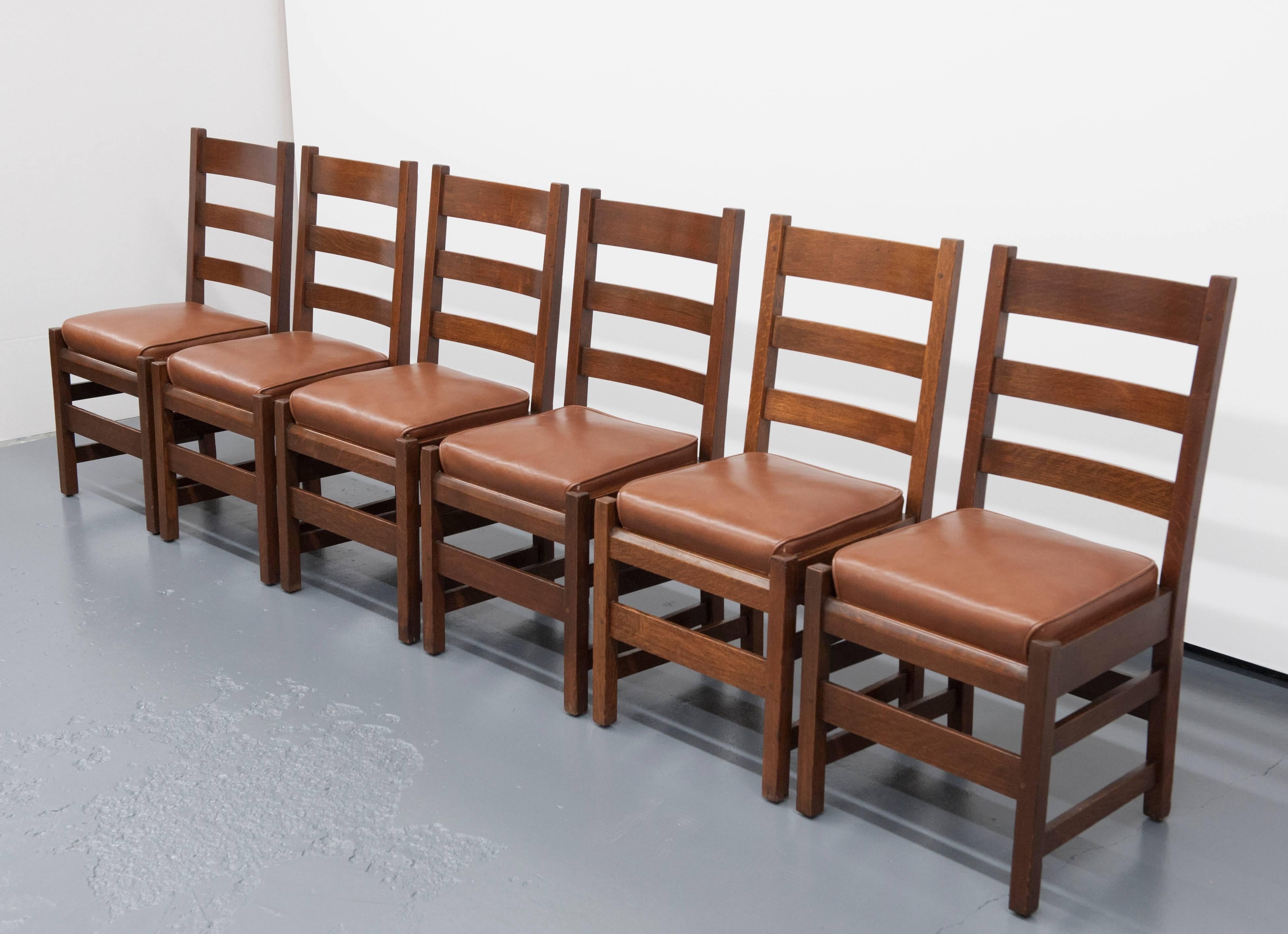 American Gustav Stickley Slatted Set of Six Mission Style Side Chairs