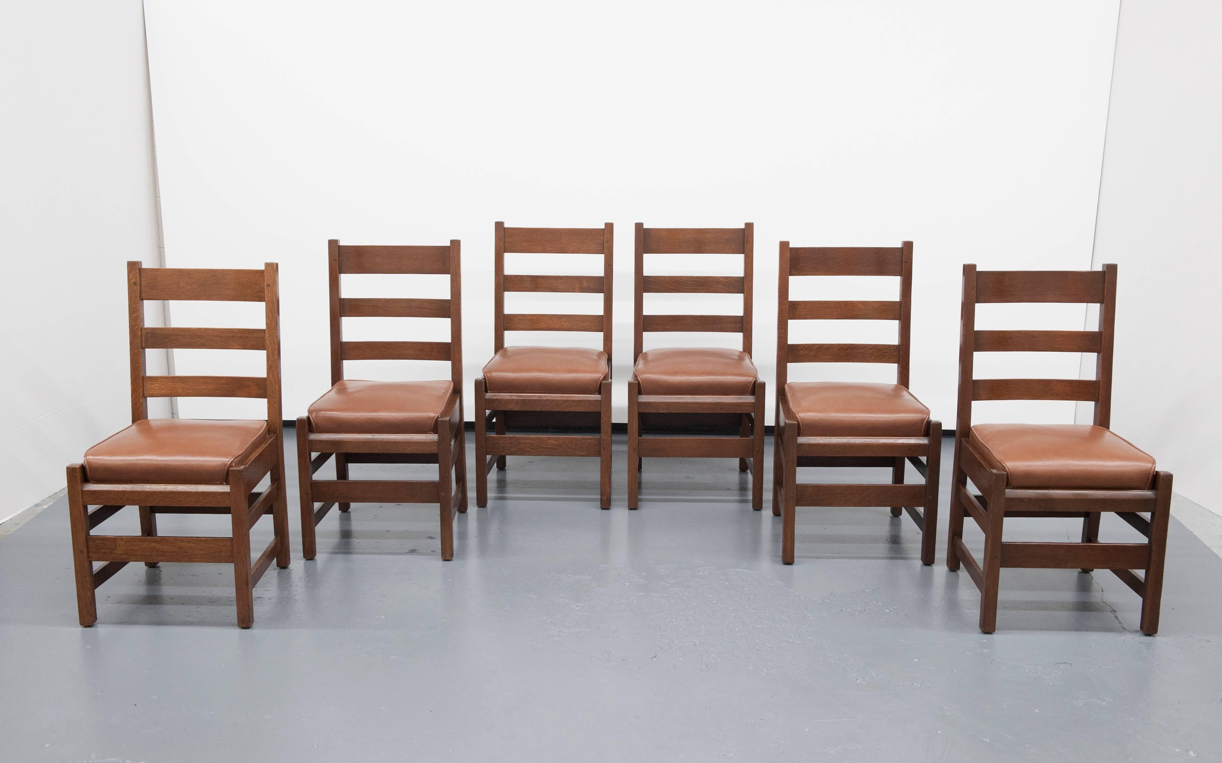 Gustav Stickley Slatted Set of Six Mission Style Side Chairs 1