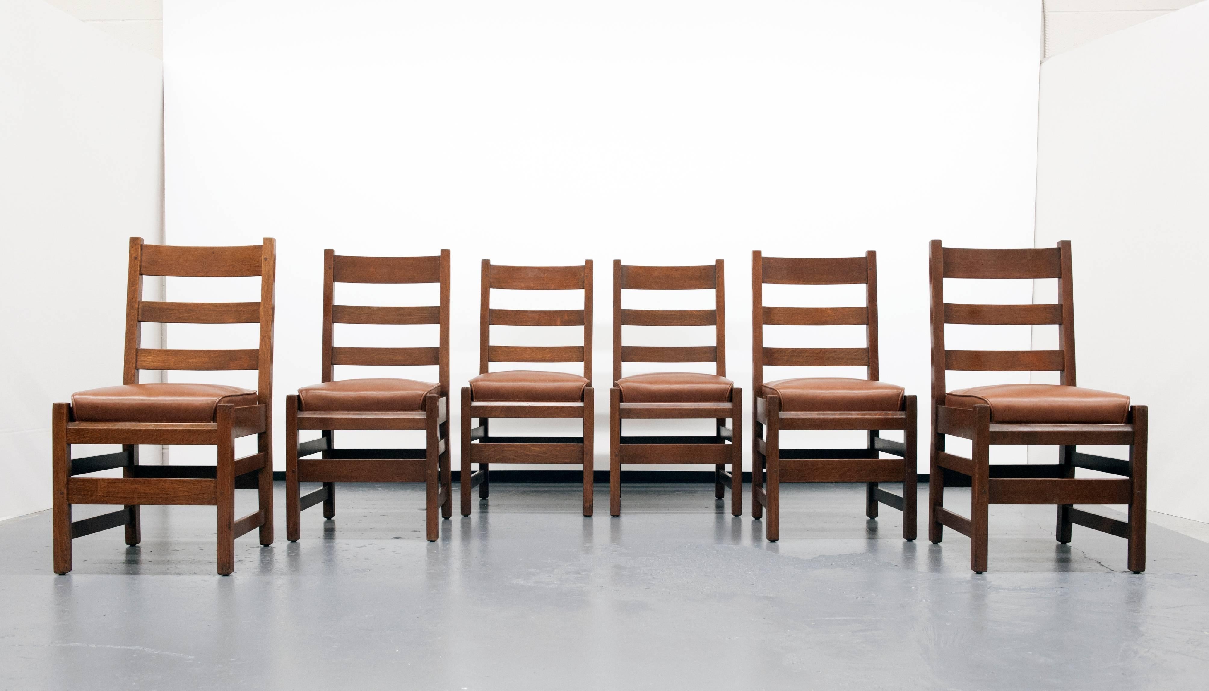 Gustav Stickley Slatted Set of Six Mission Style Side Chairs 2