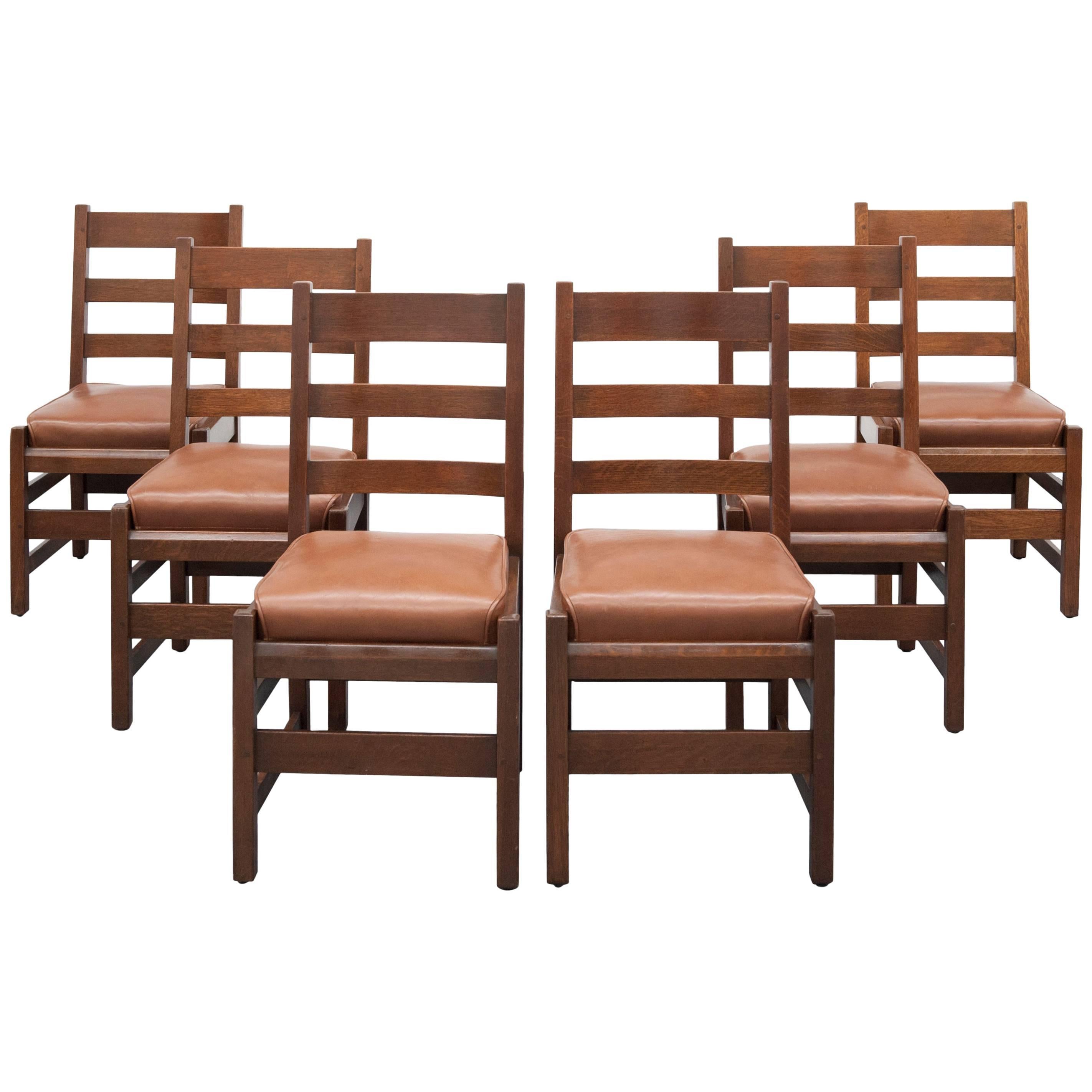 Gustav Stickley Slatted Set of Six Mission Style Side Chairs