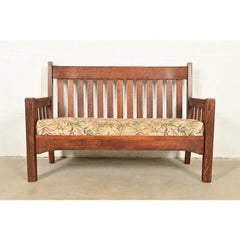 Gustav Stickley Style Antique Mission Oak Arts & Crafts Settle Sofa, Circa 1900