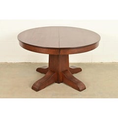 Gustav Stickley Style Antique Mission Oak Arts & Crafts Split Pedestal Table