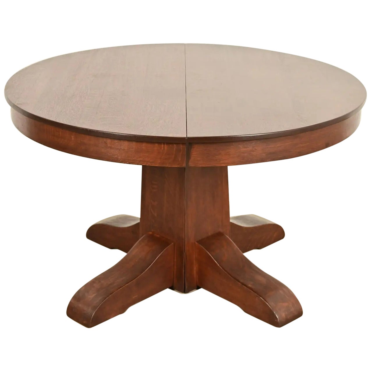 Gustav Stickley Style Antique Mission Oak Arts & Crafts Split Pedestal Table For Sale