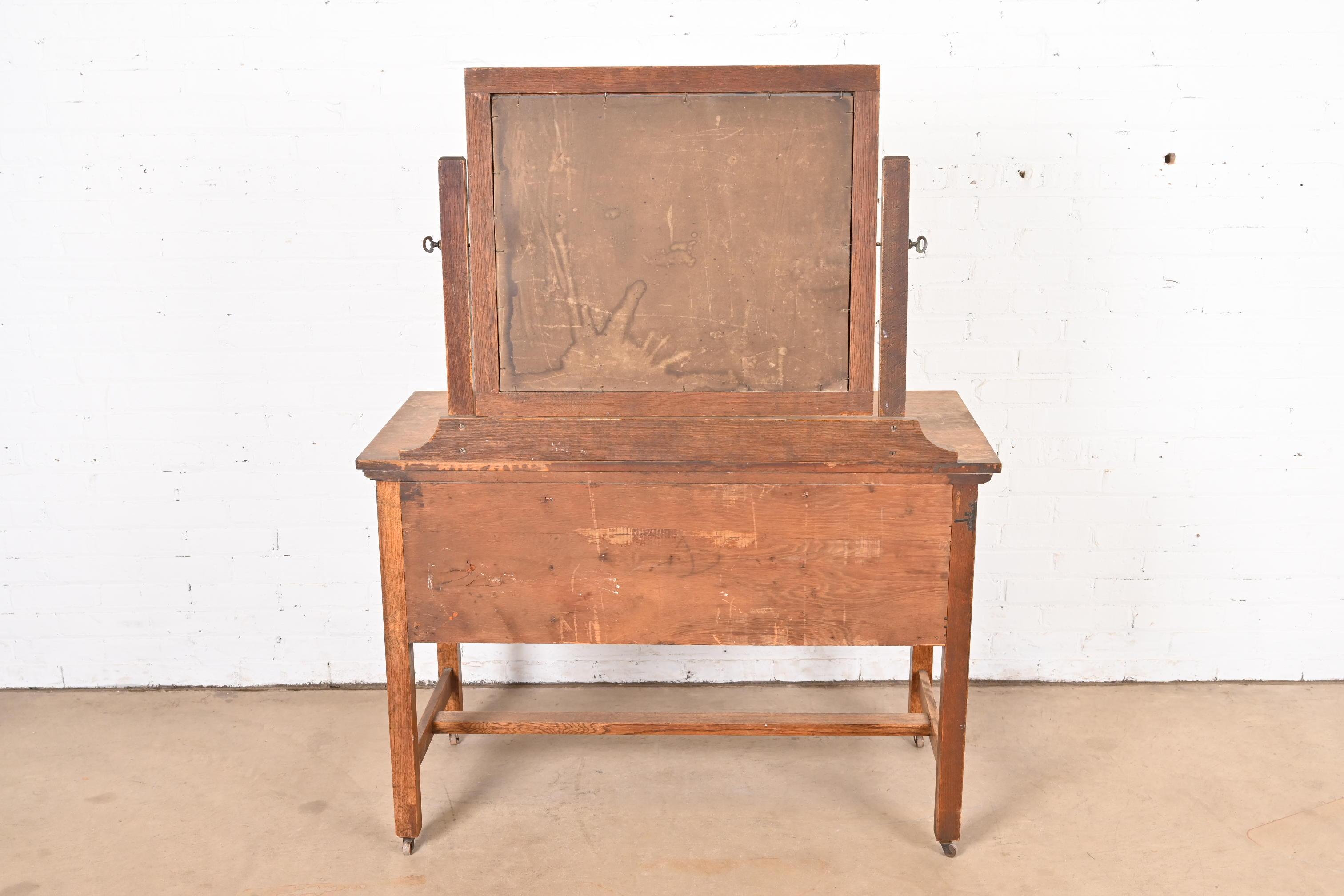 Gustav Stickley Stil Mission Oak Arts & Crafts Frisiertisch mit Spiegel im Angebot 3