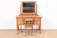 Gustav Stickley Style Mission Oak Arts & Crafts Dressing Table With Mirror