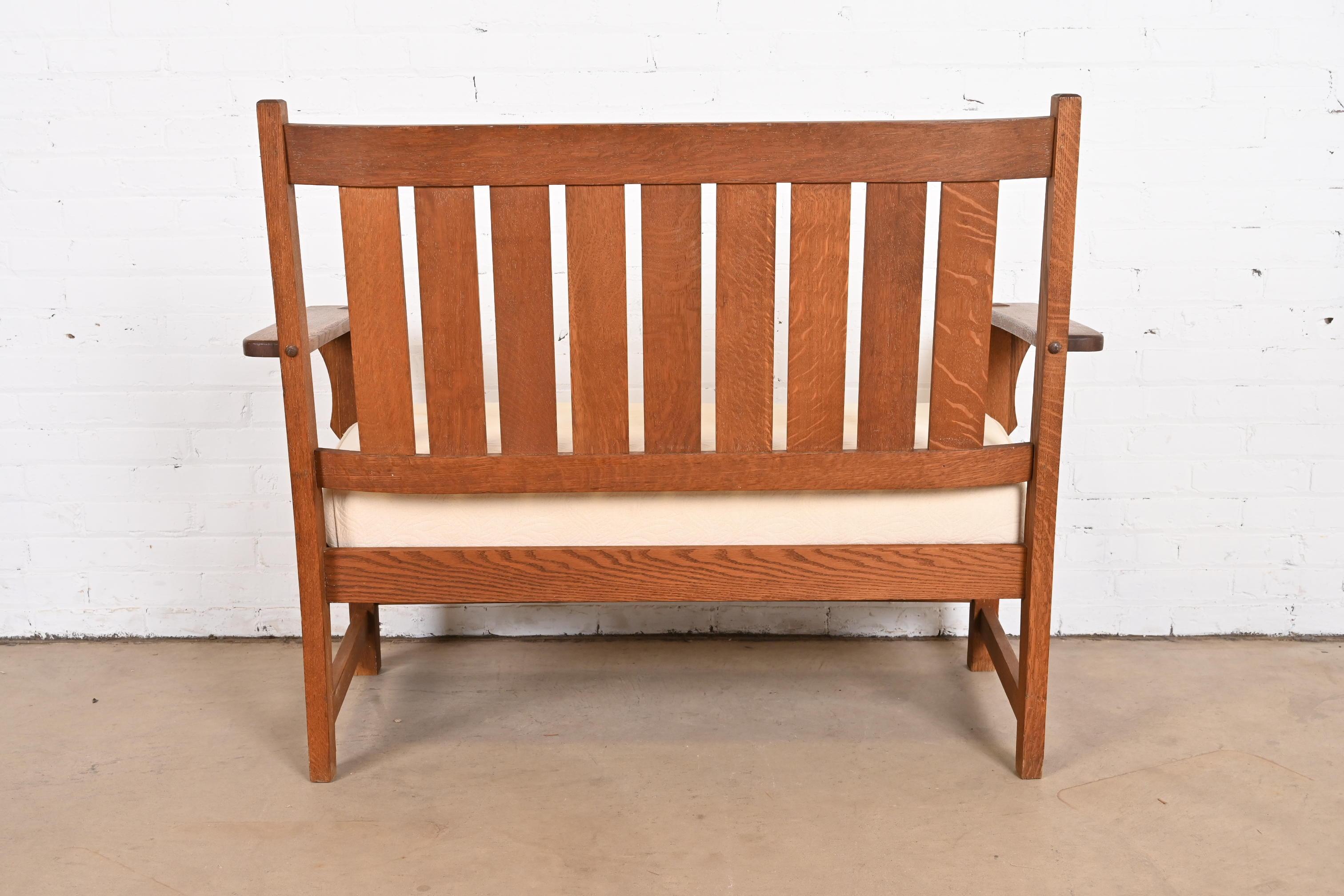 Gustav Stickley Style Mission Oak Arts & Crafts Open Arm Settee or Loveseat For Sale 3