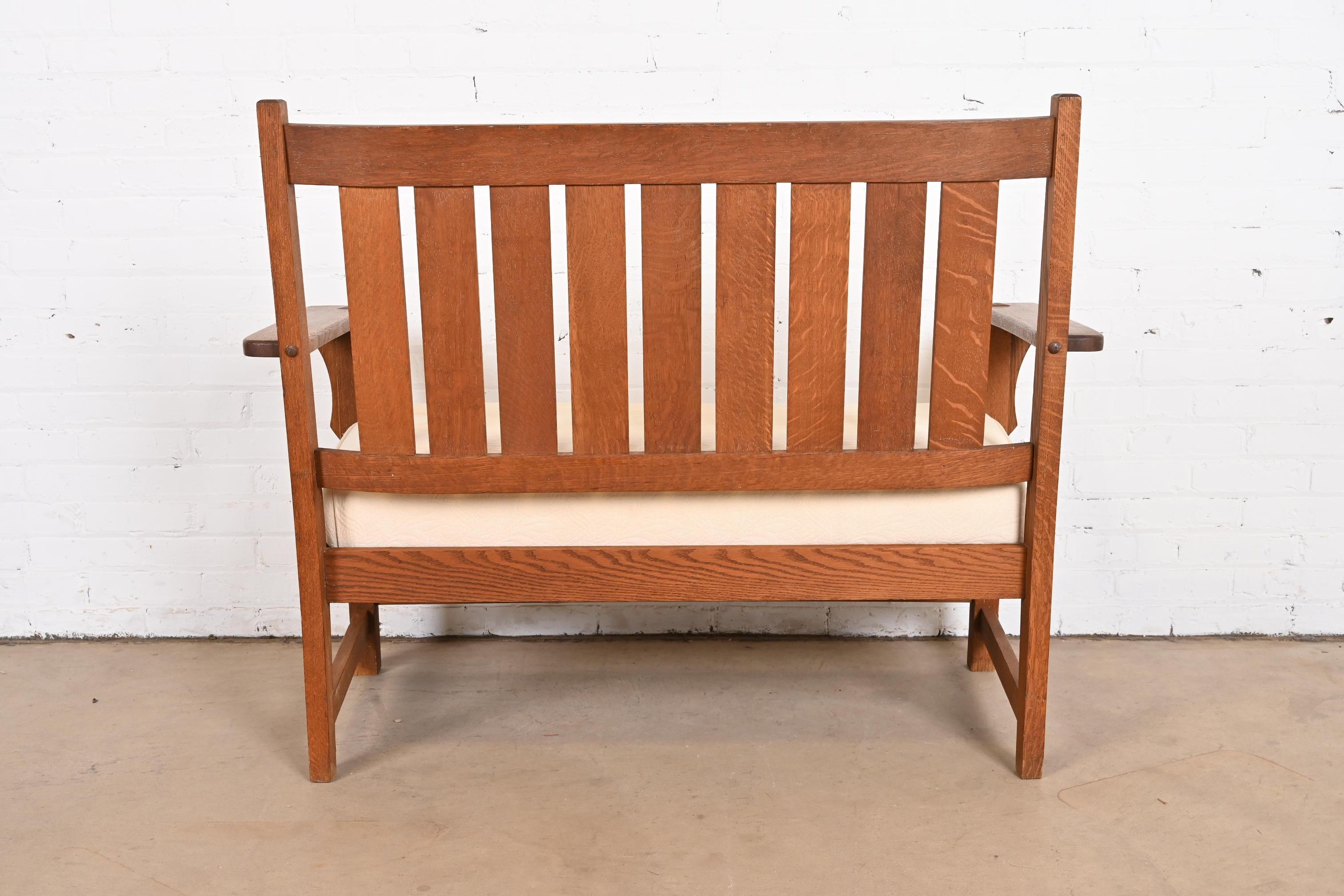 Gustav Stickley Style Mission Oak Arts & Crafts Open Arm Settee or Loveseat 3