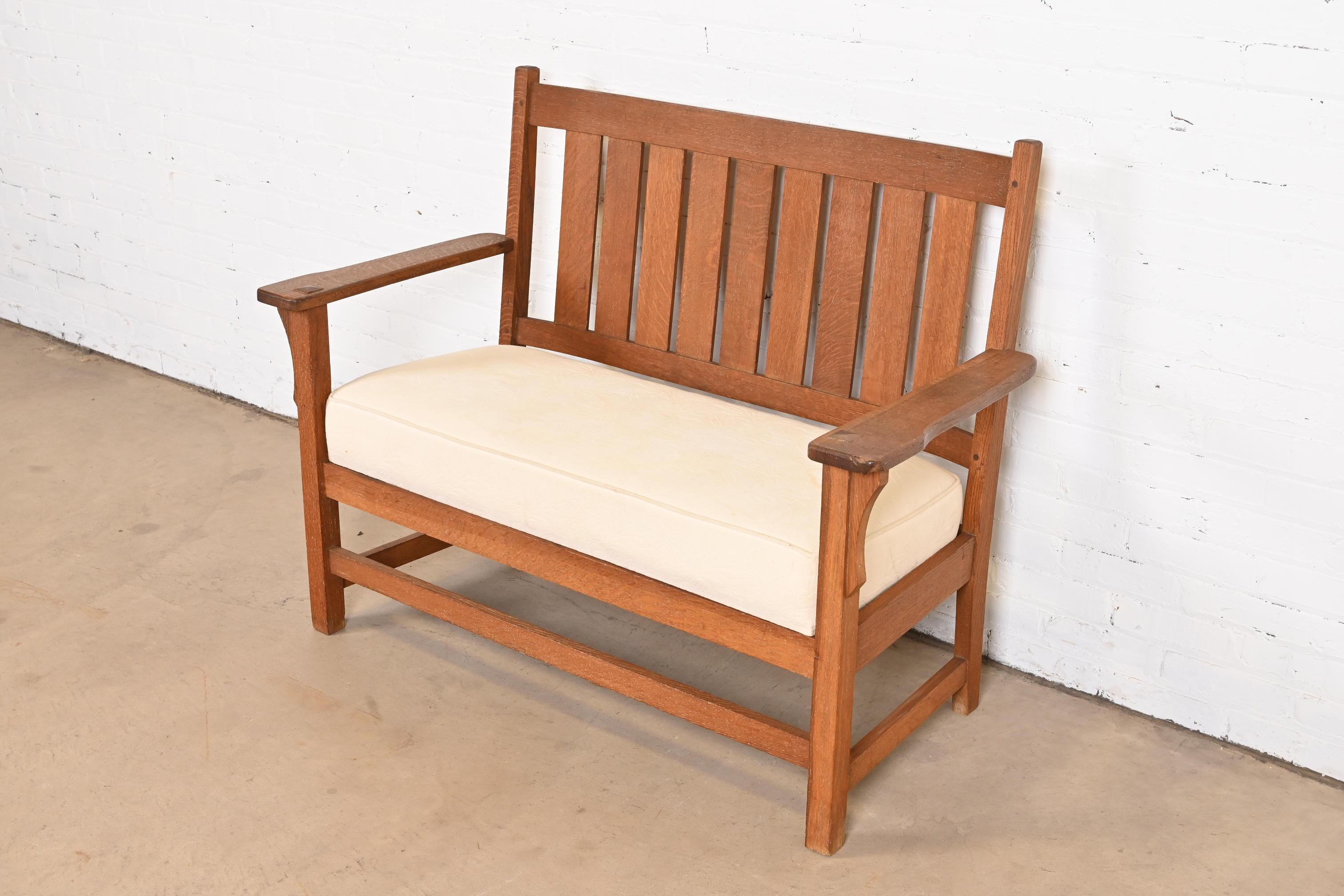 Arts and Crafts Gustav Stickley Style Mission Oak Arts & Crafts Open Arm Settee or Loveseat For Sale