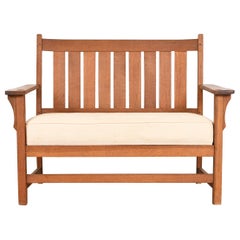 Gustav Stickley Style Mission Oak Arts & Crafts Open Arm Settee or Loveseat