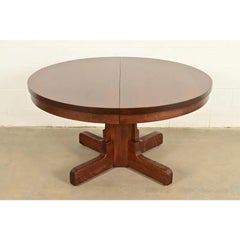 Gustav Stickley Style Mission Oak Arts & Crafts Pedestal Extension Dining Table