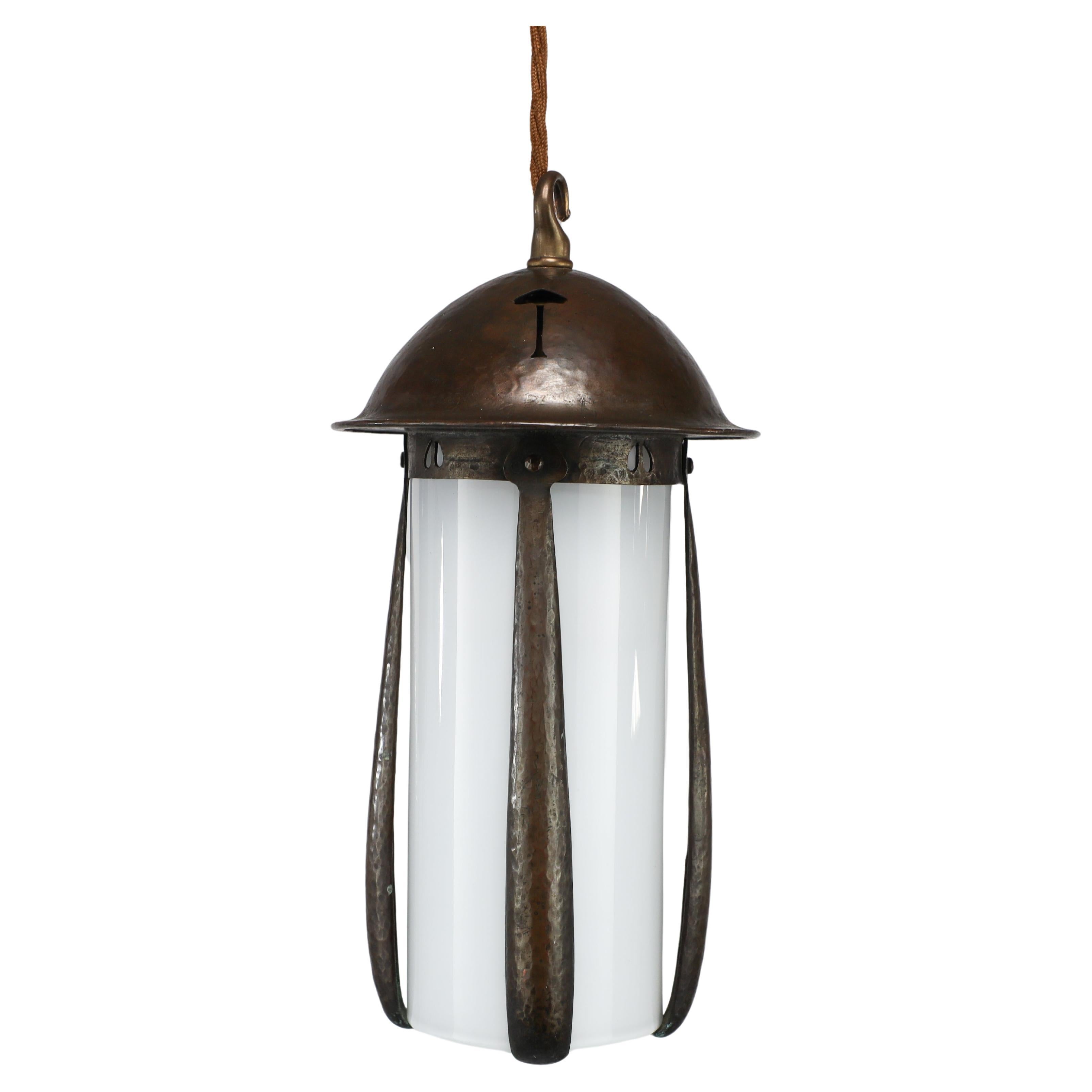 Gustav Stickley style. An Arts & Crafts hand hammered patinated copper lantern