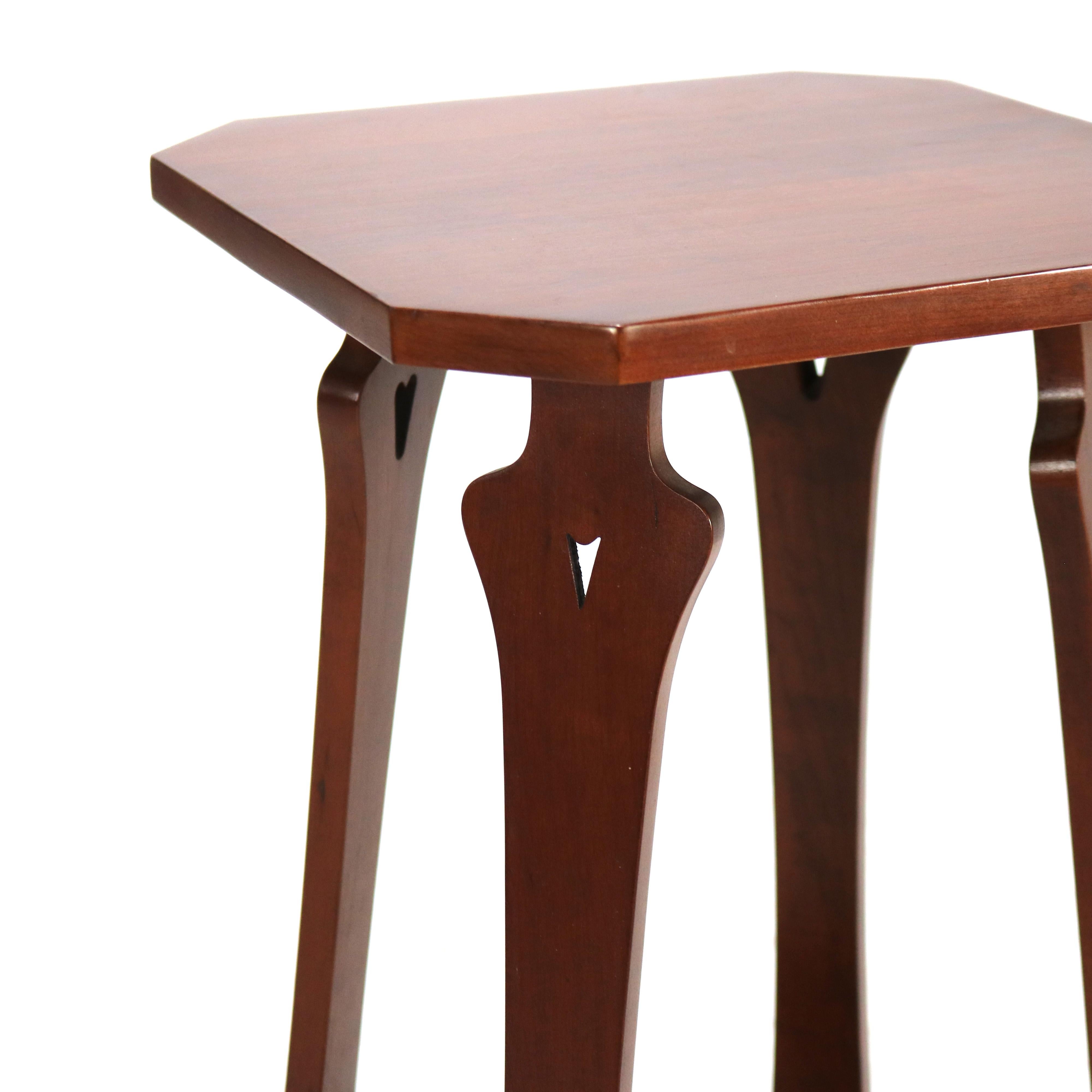 ***Reduced Delivery Rates - See Below or Click “Ask The Seller” to Request a Quote***

Gustav Stickley Tom Jones Arts And Crafts Cherry Drink Stand with Flared Legs having Cutout Heart, Signed, C2013

Measures - 29.5