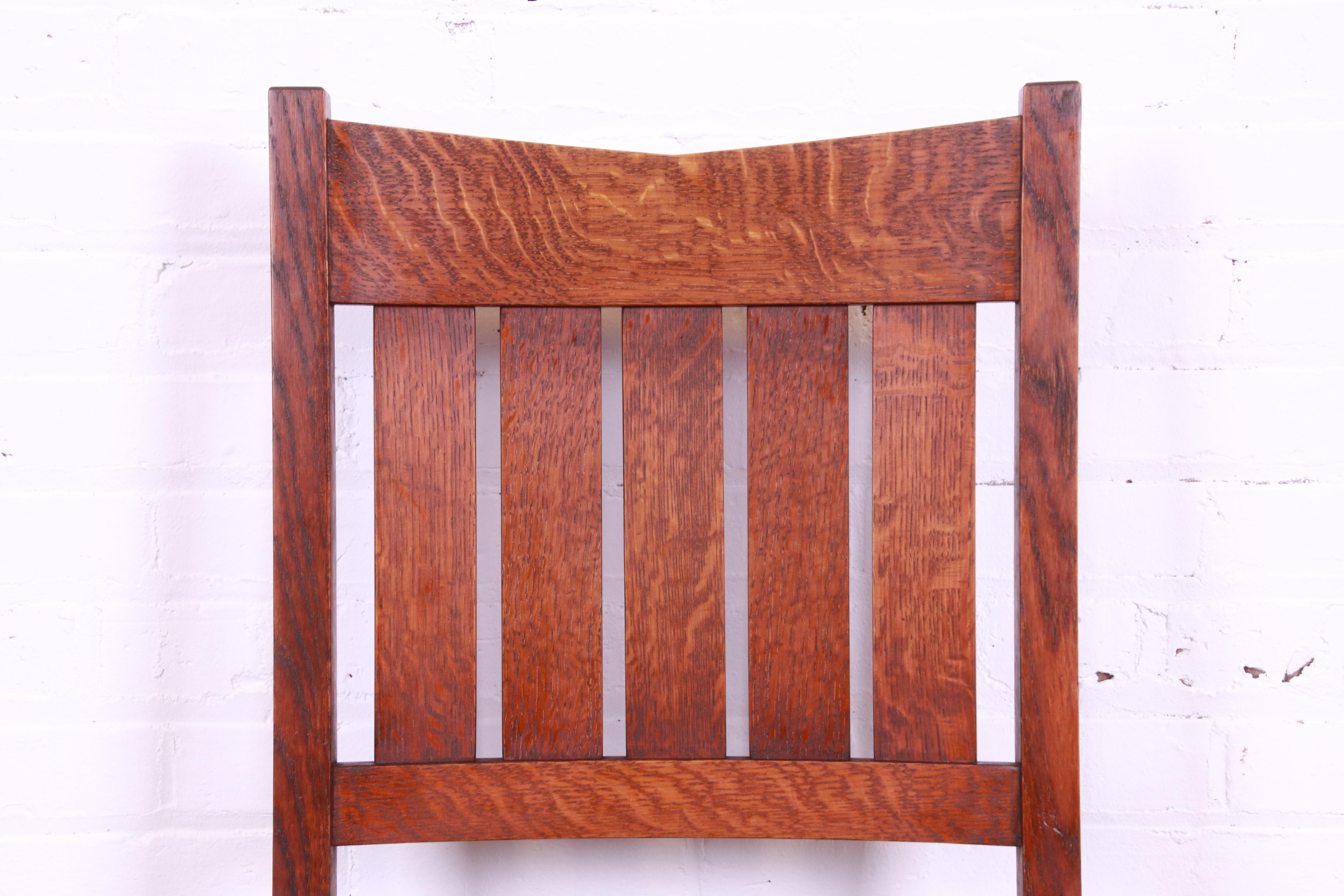 Gustav Stickley V-Back Oak and Leather Dining Chairs by Warren Hile Studio 5