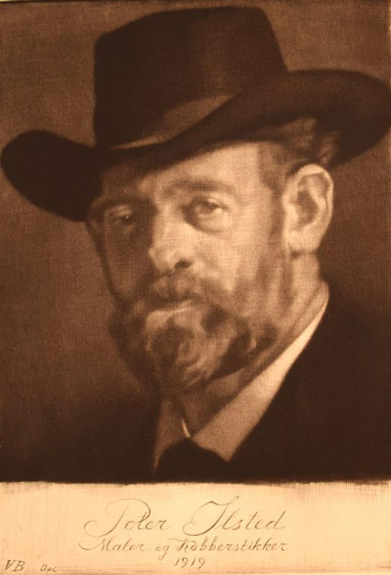 Gustav V. Blom (1853-1942). Portrait of Peter Ilsted. Dated 1919. Test print.
In very good condition.
Visible dimensions: 24.5 x 17 cm.
Total dimensions: 50 x 35 cm.
Signed.