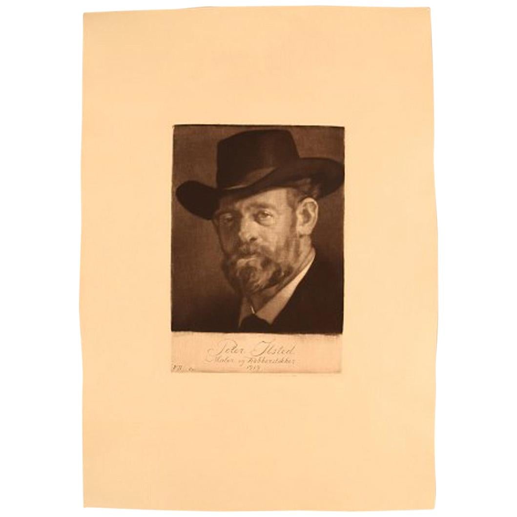 Gustav V. Blom, Portrait of Peter Ilsted, 1919, Test Print For Sale