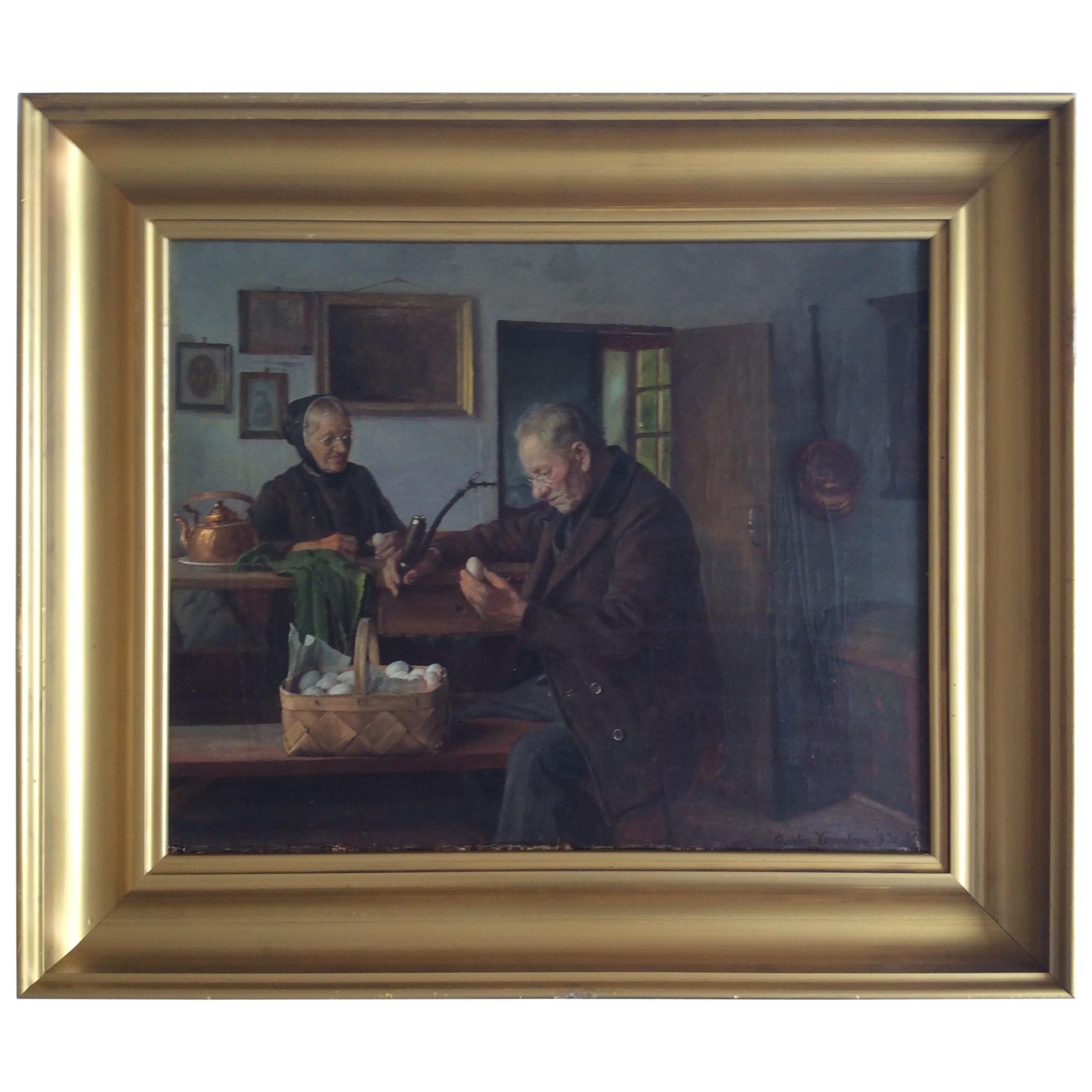 Gustav Vermehren, Gemälde „Bauern interior“ im Angebot