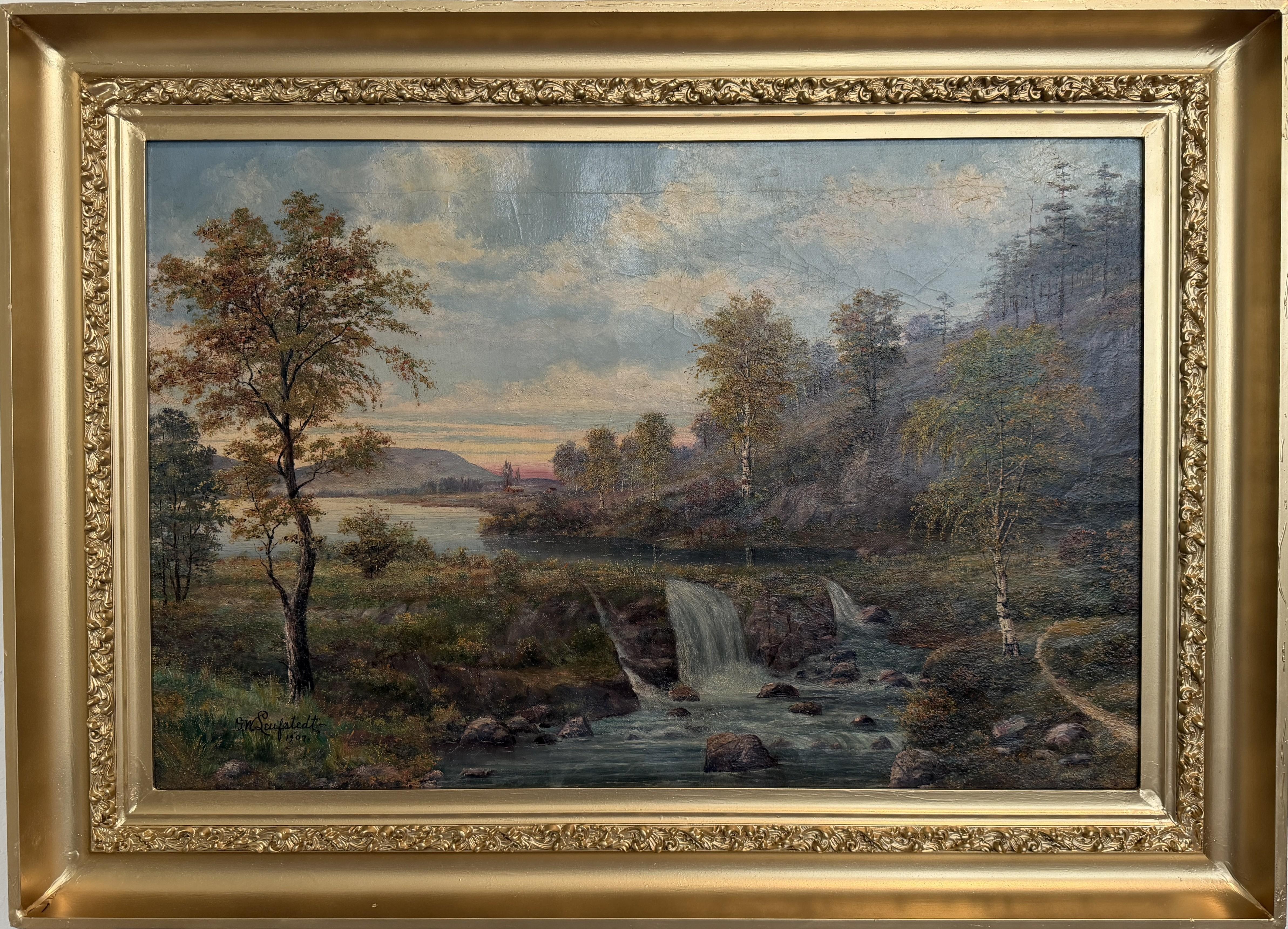 1907 Artiste américano-suédois Gustav W. Leufstedt 1867-1909 paysage antique Art