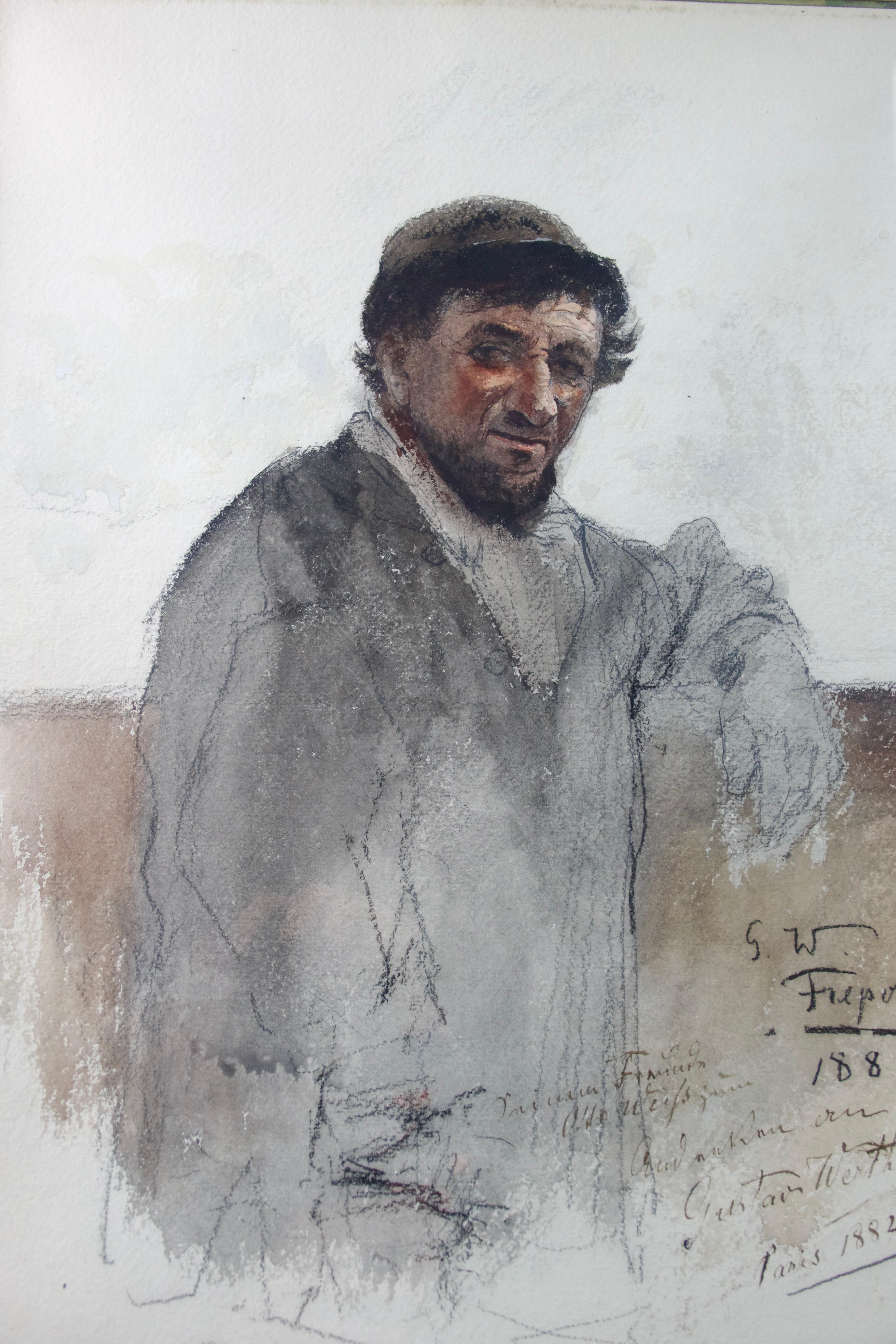 European Gustav Wertheimer (1847-1904), Man Resting Against Wall, 1881 For Sale