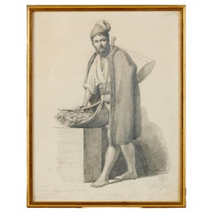 Gustav Wilhelm Palm, dessin au crayon d'un pêcheur napolitaine signé et daté