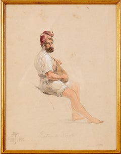 Gustav Wilhelm Palm, Watercolor of a Neapolitan Fisherman Playing his Lute