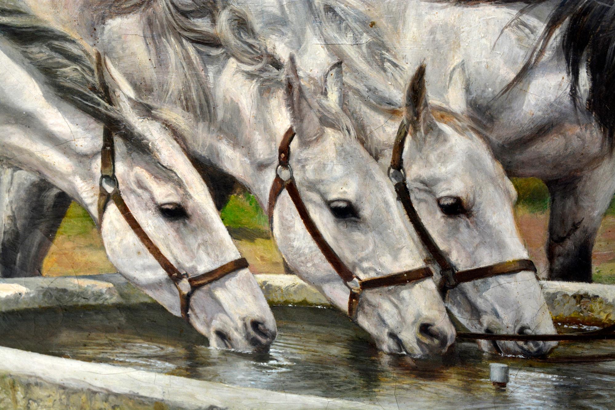 Gustave-Alphonse Demarle, Camargue Horses at the Watering Trough, dated 1947. Oil on canvas. Signed: 
