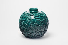 Gustave Asch 20th century art deco green abstract ceramic vase CAB primavera