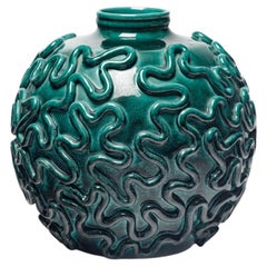 Gustave Asch 20th century art deco green abstract ceramic vase CAB primavera