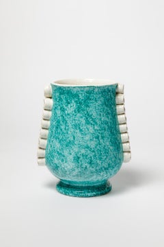 Gustave Asch 20th century art deco white and green ceramic vase circa 1940