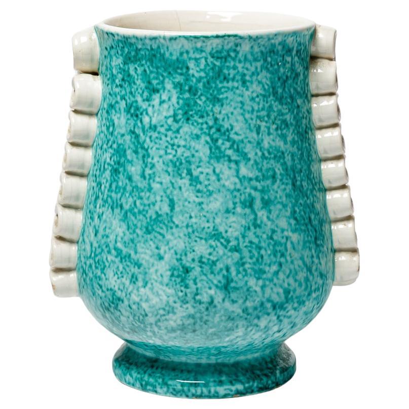Gustave Asch 20th century art deco white and green ceramic vase circa 1940