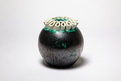 Gustave Asch art deco schwarz und grün 20. Jahrhundert Design Keramikvase 20 cm