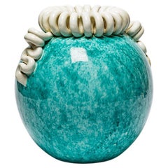 Gustave Asch large art deco 20th century design white and green ceramic vase