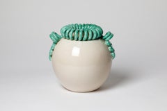 Gustave Asch grand vase art déco du 20ème siècle en céramique blanche et verte 1940