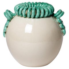 Gustave Asch large art deco 20th century white and green ceramic vase 1940