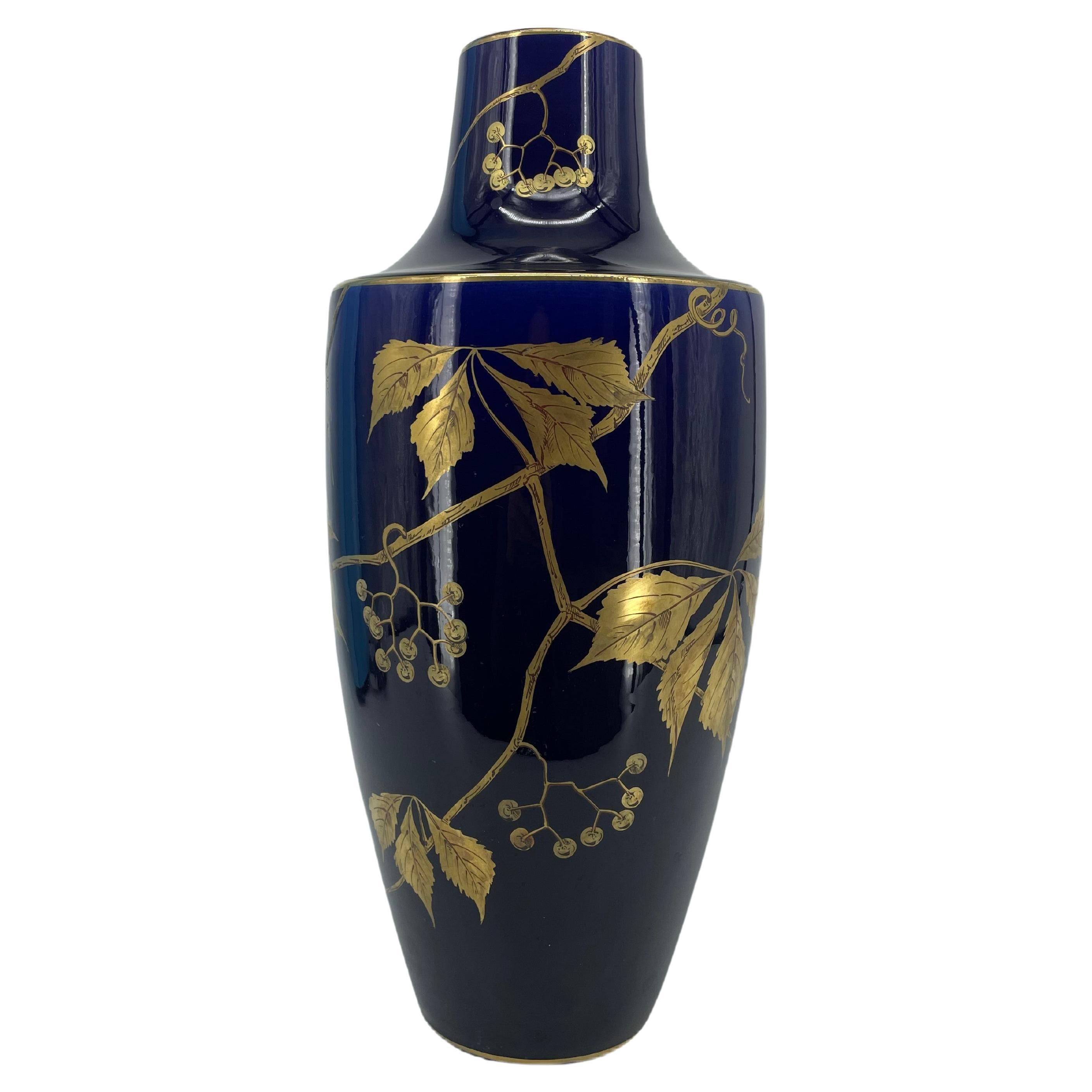 Gustave Asch Large Vase Ceramic Blue Tours, 1900 For Sale