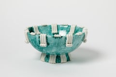 Gustave Asch White and Green Art Deco Ceramic Vide-Poche Signed, circa 1940