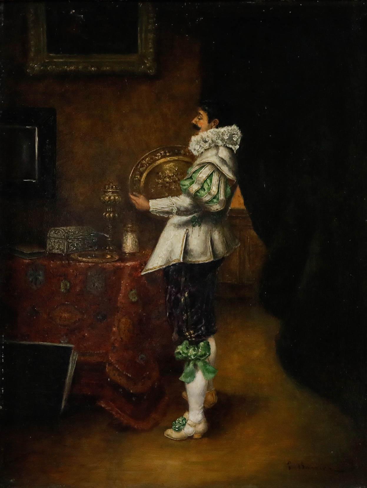 Gustave Barrier (1871-1953) - Öl aus dem frühen 20. Jahrhundert, Adliger mit Antiquitäten im Angebot 1