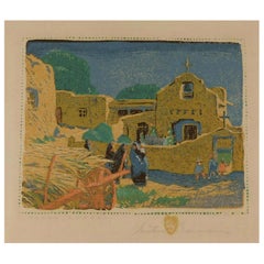 Gustave Baumann Color Woodblock, 1920, Talpa Chapel