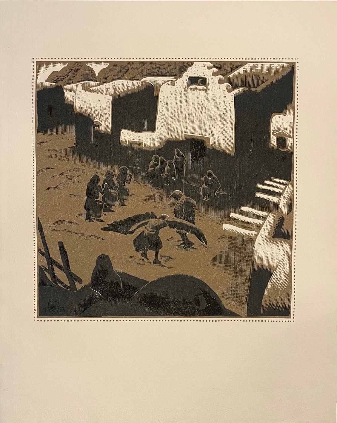 AN EAGLE CEREMONY AT TESUQUE PUEBLO - Print by Gustave Baumann