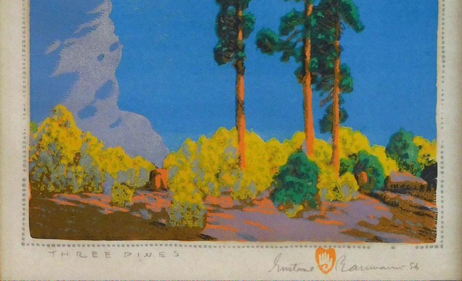 Gustave Baumann Color Woodblock - Three Pines For Sale 3