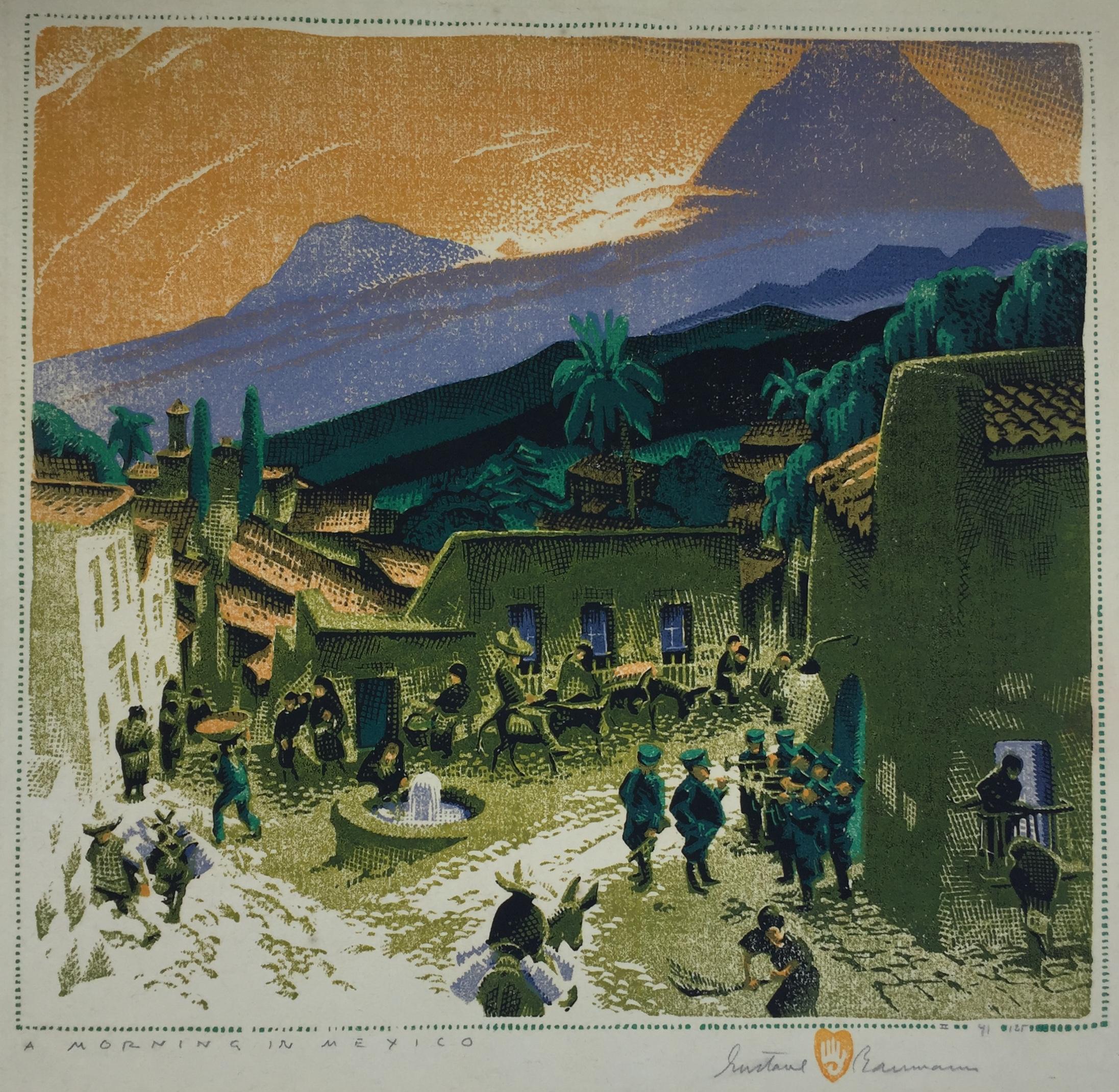 MORNING IN MEXICO (RARE UNDESCRIBED STATE) - American Modern Print by Gustave Baumann