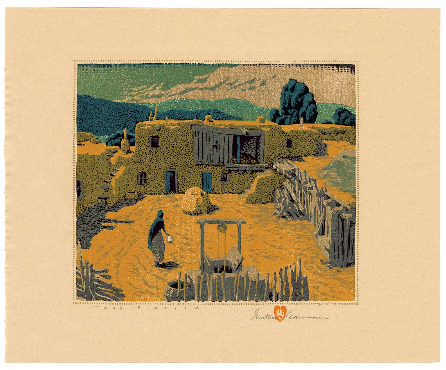 'Taos Placita' — 1940s Southwest Regionalism - Print by Gustave Baumann