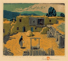 Vintage 'Taos Placita' — 1940s Southwest Regionalism