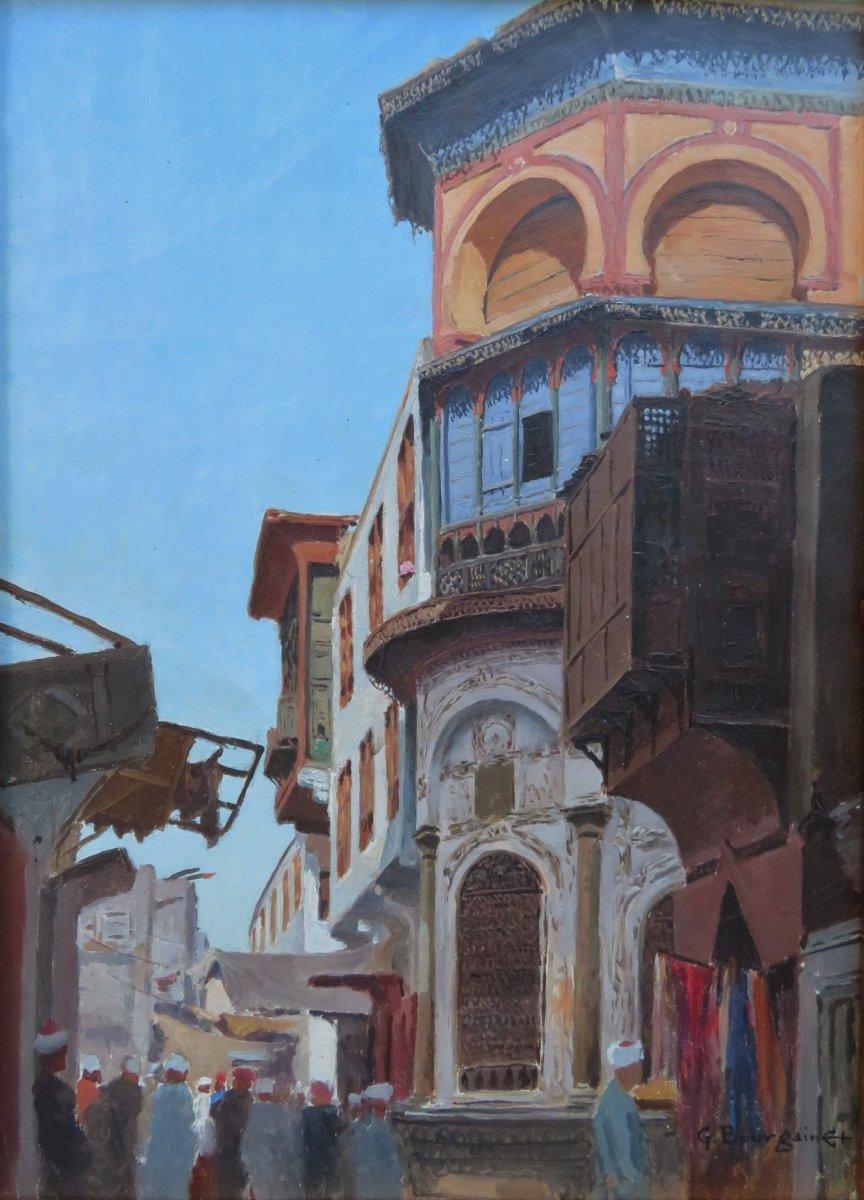 French official Navy painter BOURGAIN Late 19th Street view Cairo Egypt 1880s - Painting by Gustave Bourgain