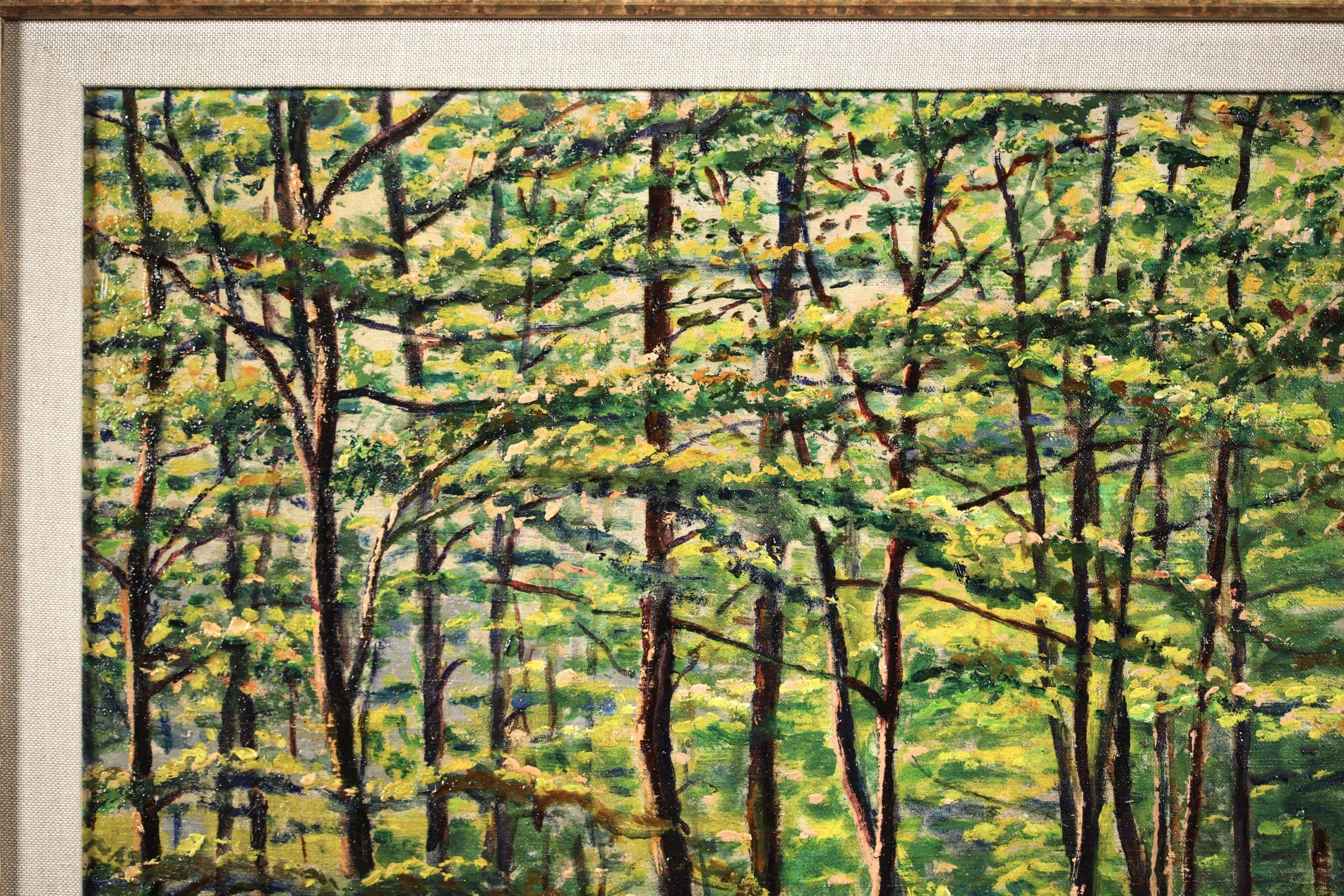 Un paseo por el bosque - Paisaje postimpresionista Óleo de Gustave Cariot en venta 5
