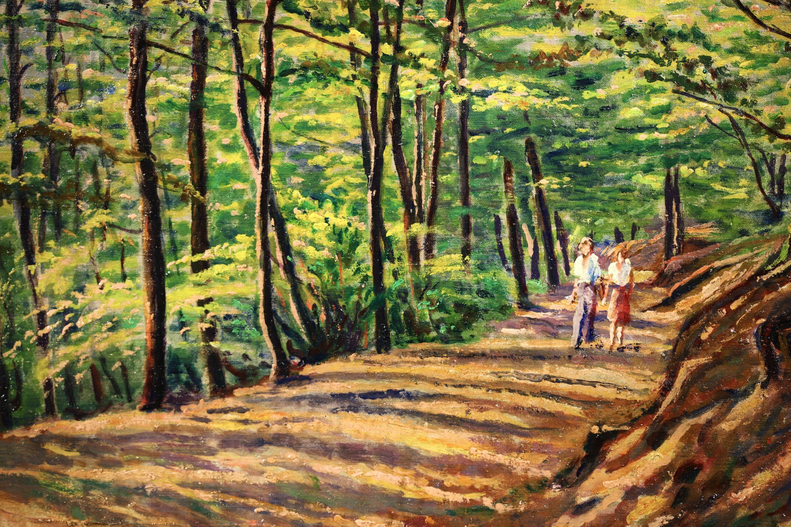 Un paseo por el bosque - Paisaje postimpresionista Óleo de Gustave Cariot - Landscape Painting Marrón de Gustave Camille Gaston Cariot