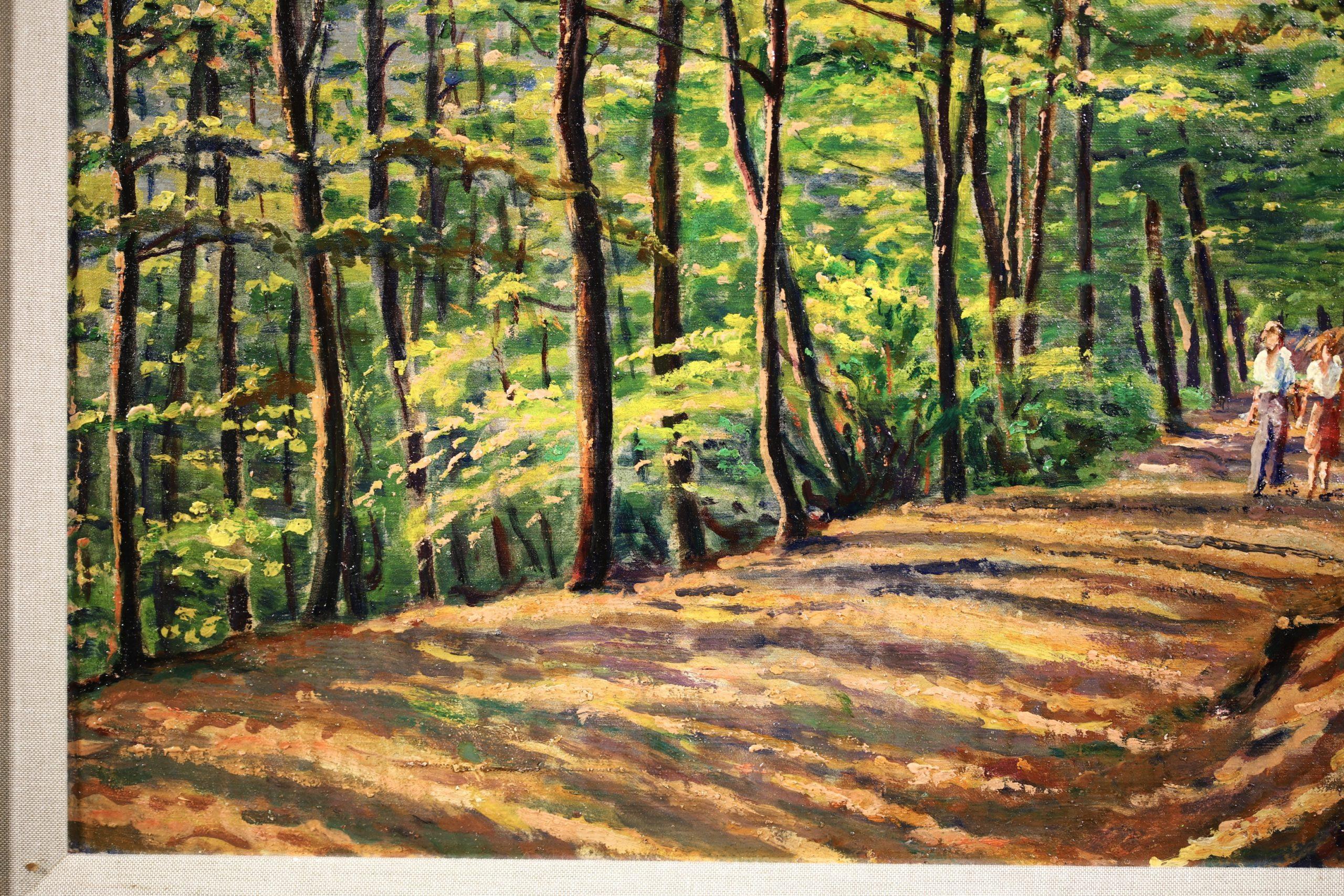 Un paseo por el bosque - Paisaje postimpresionista Óleo de Gustave Cariot en venta 1