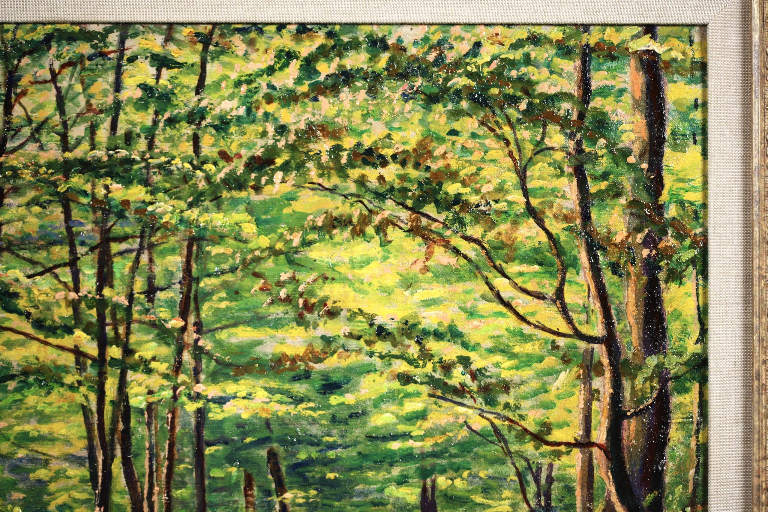 Un paseo por el bosque - Paisaje postimpresionista Óleo de Gustave Cariot en venta 3