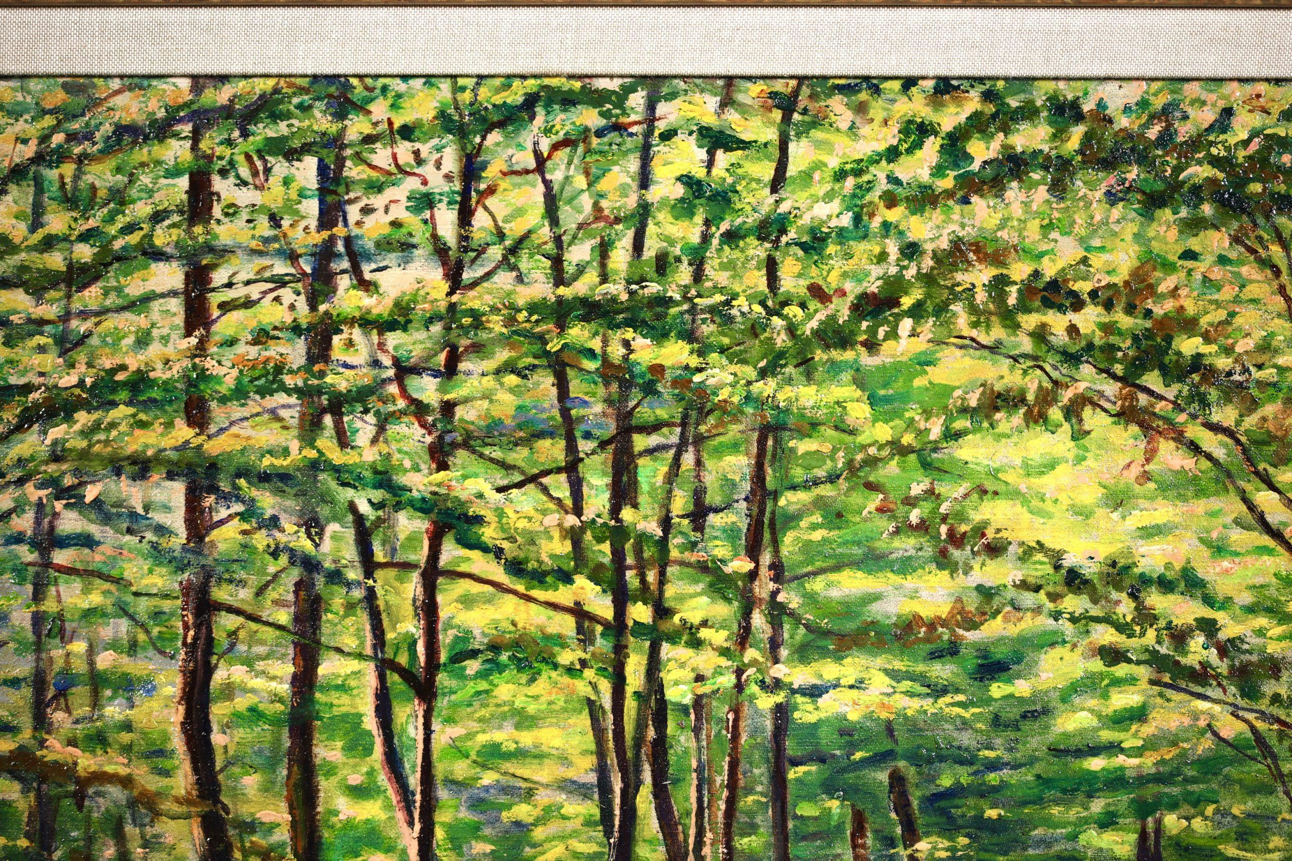 Un paseo por el bosque - Paisaje postimpresionista Óleo de Gustave Cariot en venta 4